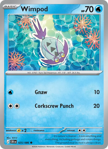 Losse Pokémonkaart 025/086 - Wimpod - Chaos Rising - [Common] - Reverse Holo