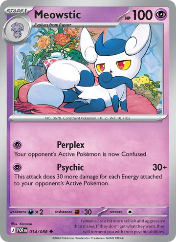 Losse Pokémonkaart 034/088 - Meowstic - Perfect Order - [Uncommon]