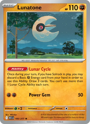 Losse Pokémonkaart 105/217 - Lunatone - Ascended Heroes - [Rare]