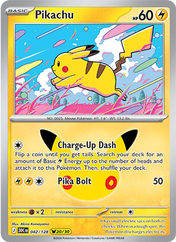 Losse Pokémonkaart 042/128 - Pikachu - 30th Celebration - [Pikachu Rare]