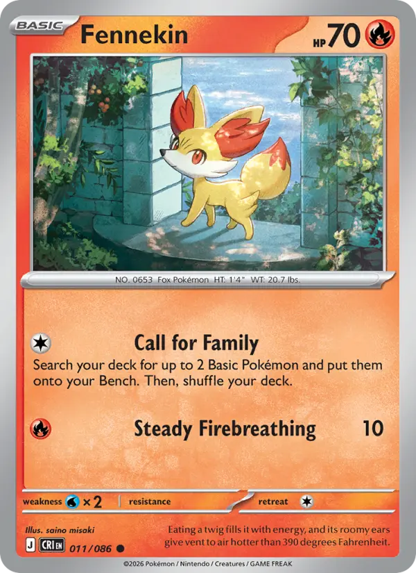 Losse Pokémonkaart 011/086 - Fennekin - Chaos Rising - [Common]