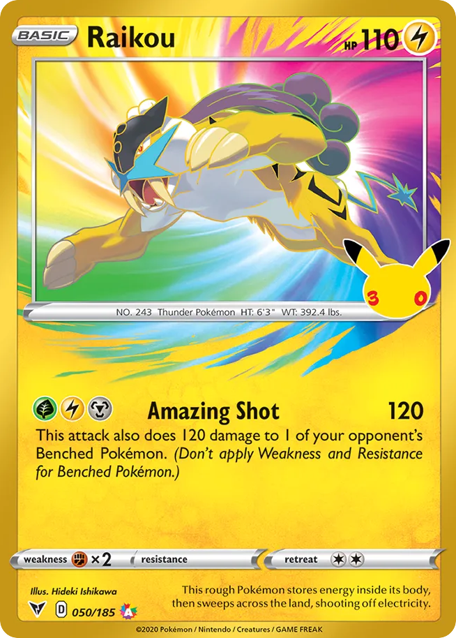 Losse Pokémonkaart 050/185 - Raikou - 30th Celebration: Classic Collection - [Classic Collection]