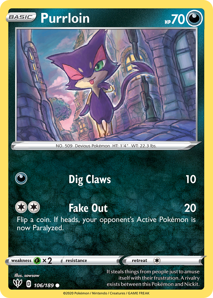 Pokémonkaart 106/189 - Purrloin - Darkness Ablaze - [Common]