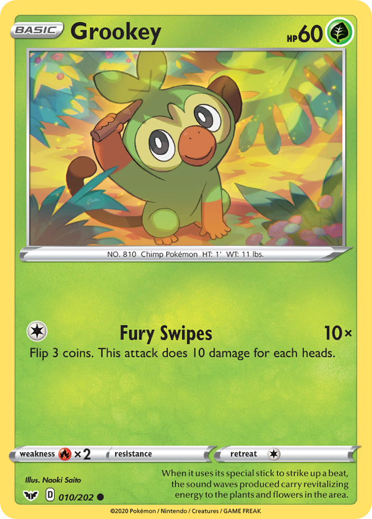 Pokémonkaart 010/202 - Grookey - Sword & Shield - [Common]