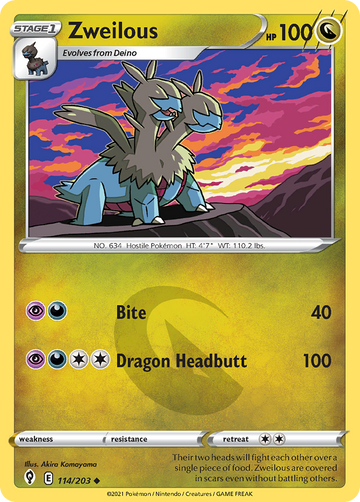 Pokémonkaart 114/203 - Zweilous - Evolving Skies - [Uncommon]