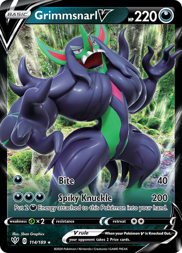 Pokémonkaart 114/189 - Grimmsnarl V - Darkness Ablaze - [Rare Holo V]