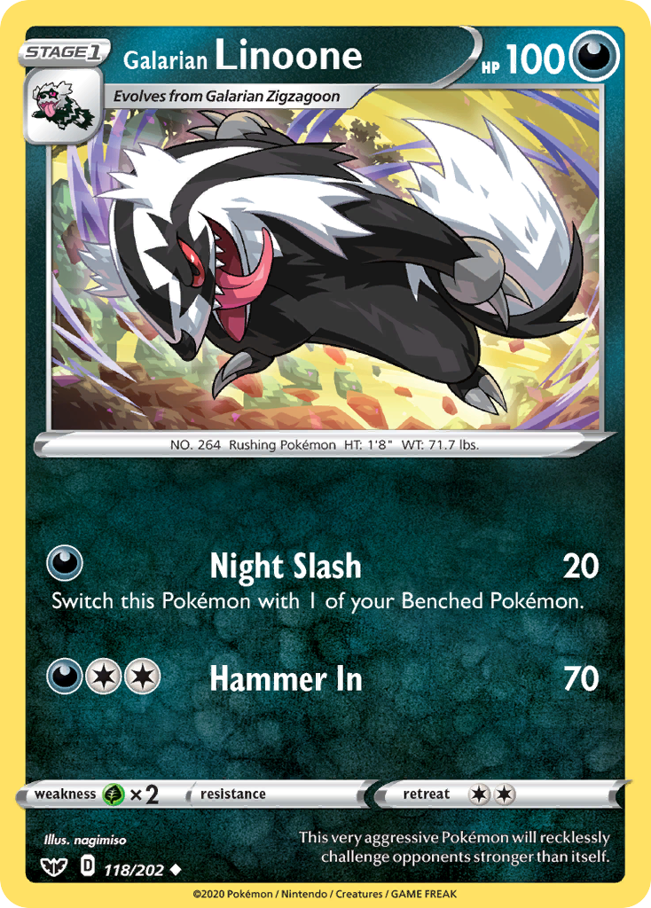 Pokémonkaart 118/202 - Galarian Linoone - Sword & Shield - [Uncommon]