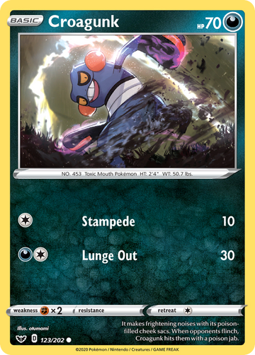 Pokémonkaart 123/202 - Croagunk - Sword & Shield - [Common]