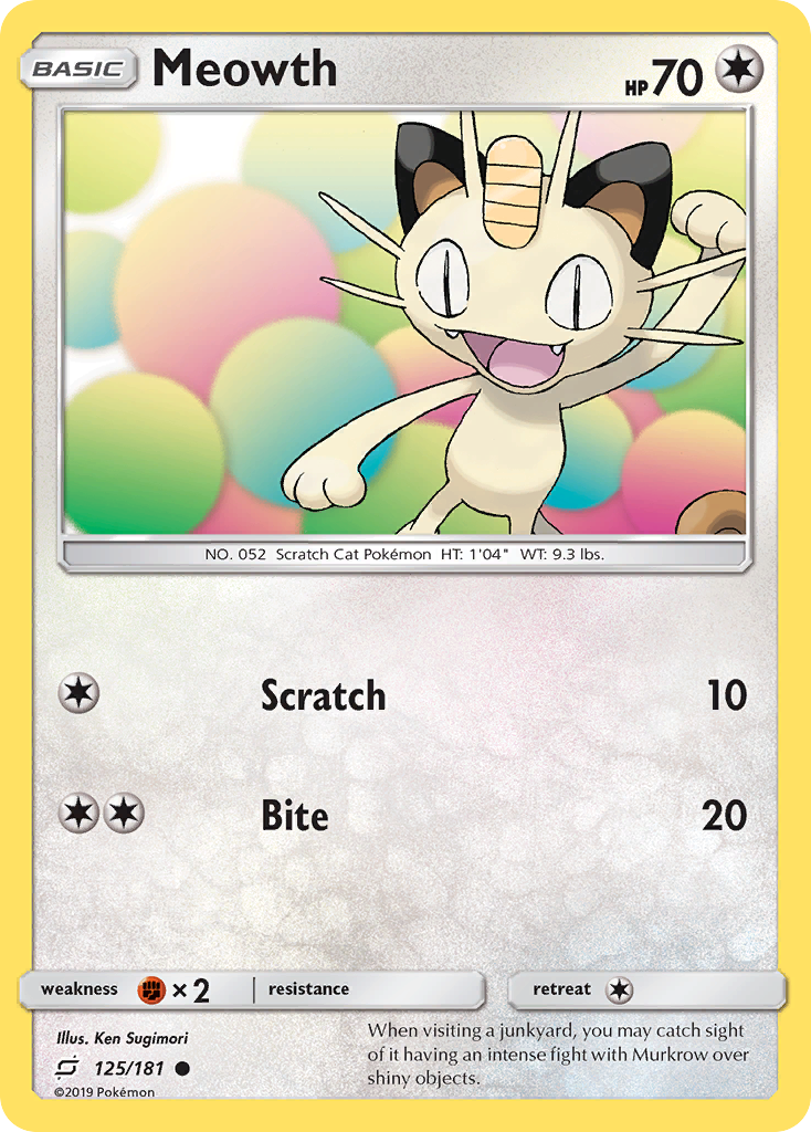 Pokémonkaart 125/181 - Meowth - Team Up - [Common]