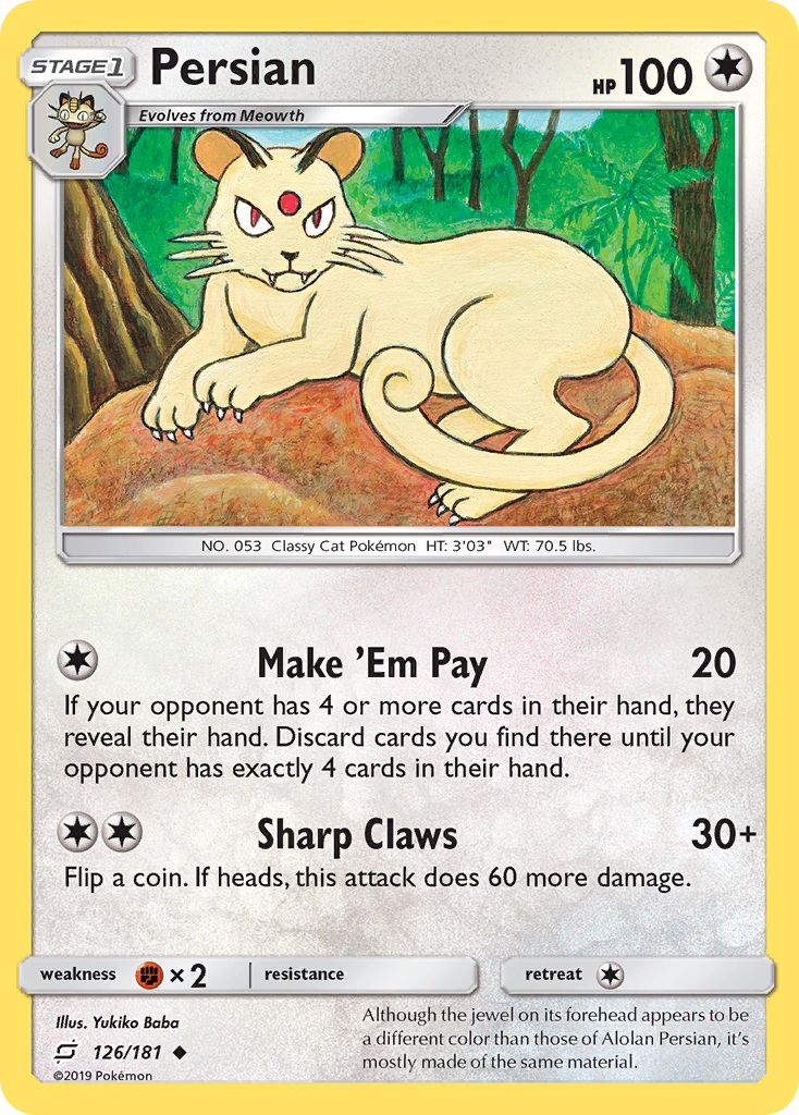 Pokémonkaart 126/181 - Persian - Team Up - [Uncommon]