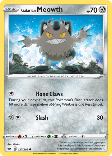 Pokémonkaart 127/202 - Galarian Meowth - Sword & Shield - [Common]
