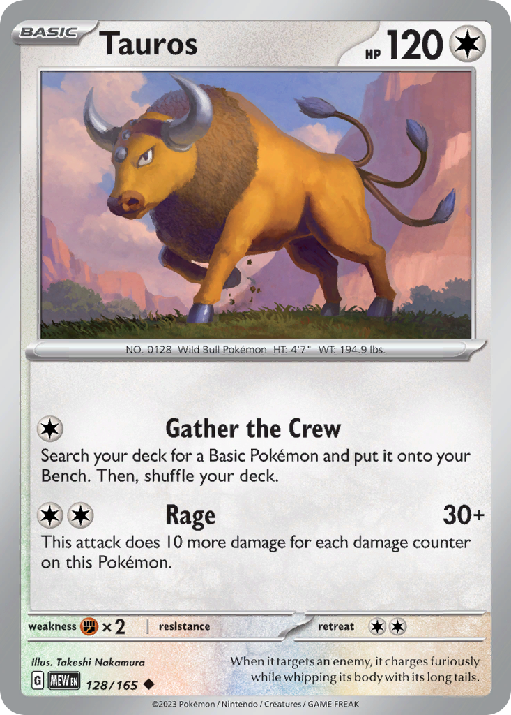 128/165 - Tauros - [Uncommon] - Reverse Holo