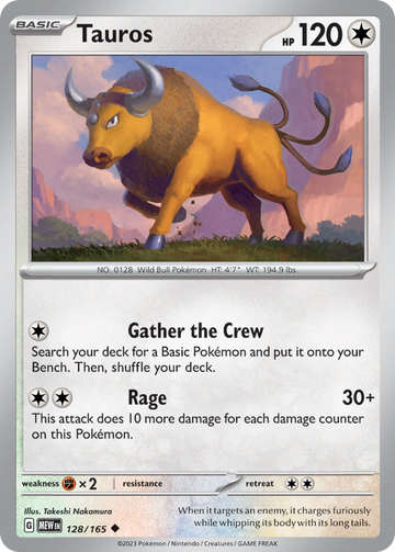 128/165 - Tauros - [Uncommon] - Reverse Holo