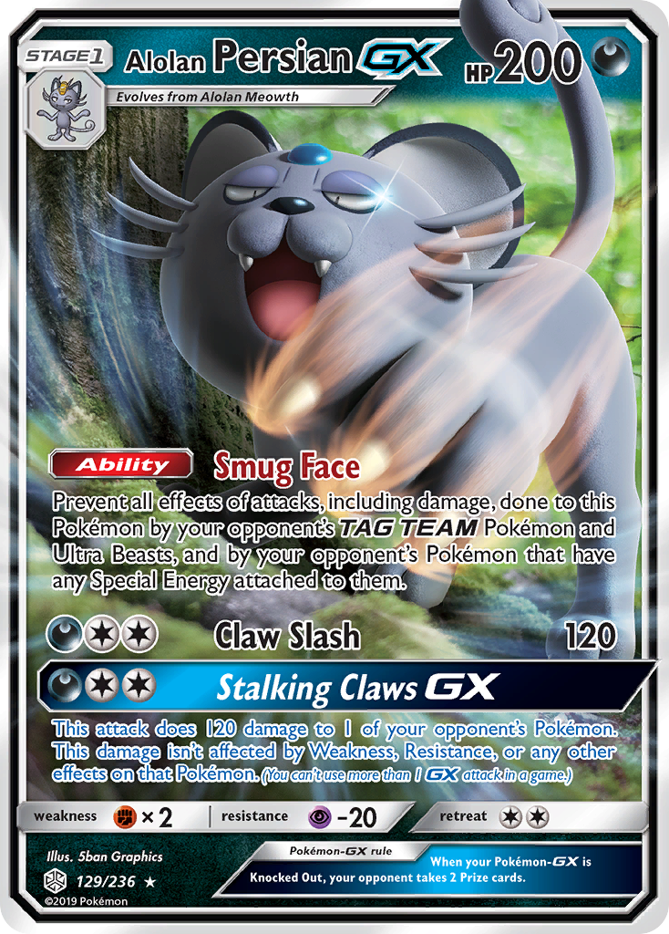 Pokémonkaart 129/236 - Alolan Persian-GX - Cosmic Eclipse - [Rare Holo GX]