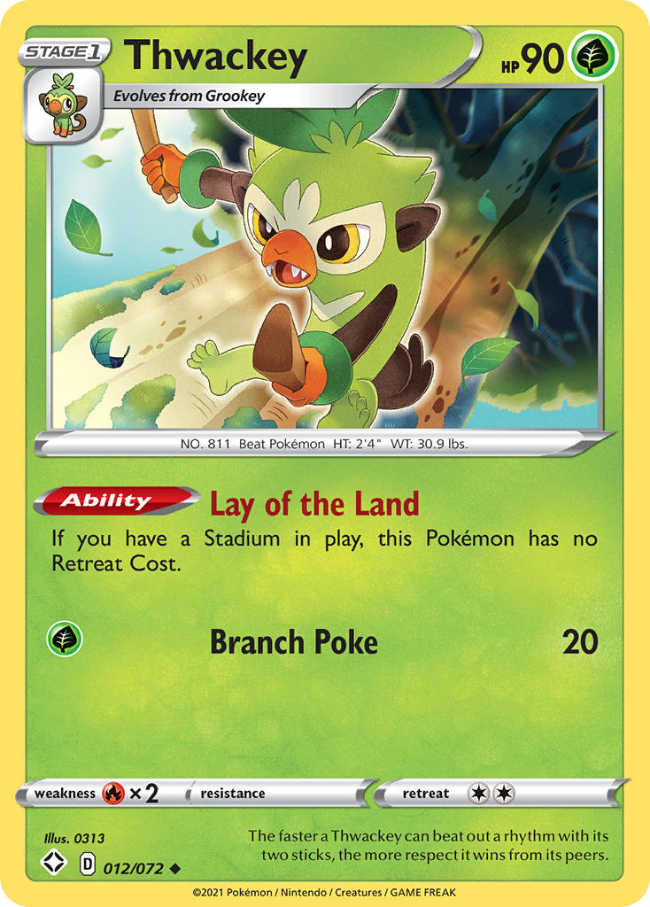 Pokémonkaart 012/072 - Thwackey - Shining Fates - [Uncommon]