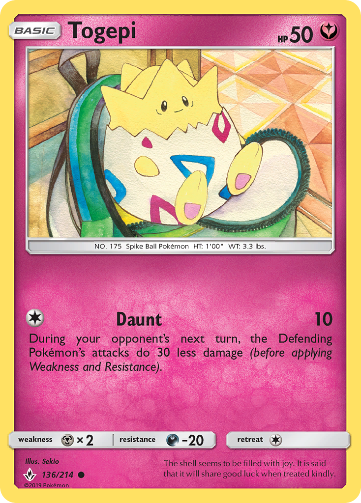 Pokémonkaart 136/214 - Togepi - Unbroken Bonds - [Common]