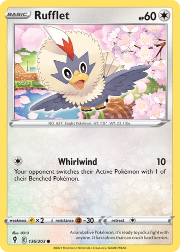 Pokémonkaart 136/203 - Rufflet - Evolving Skies - [Common]