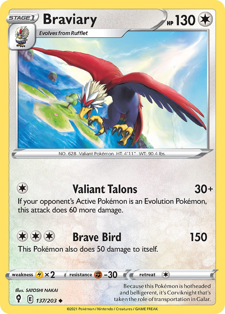 Pokémonkaart 137/203 - Braviary - Evolving Skies - [Uncommon]