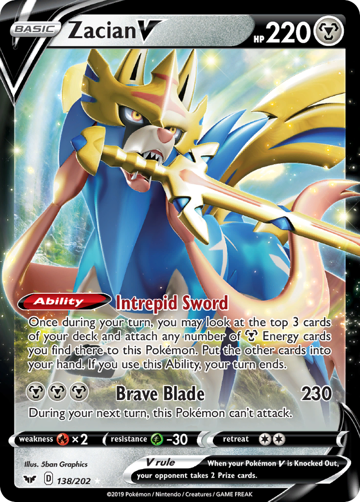 Pokémonkaart 138/202 - Zacian V - Sword & Shield - [Rare Holo V]