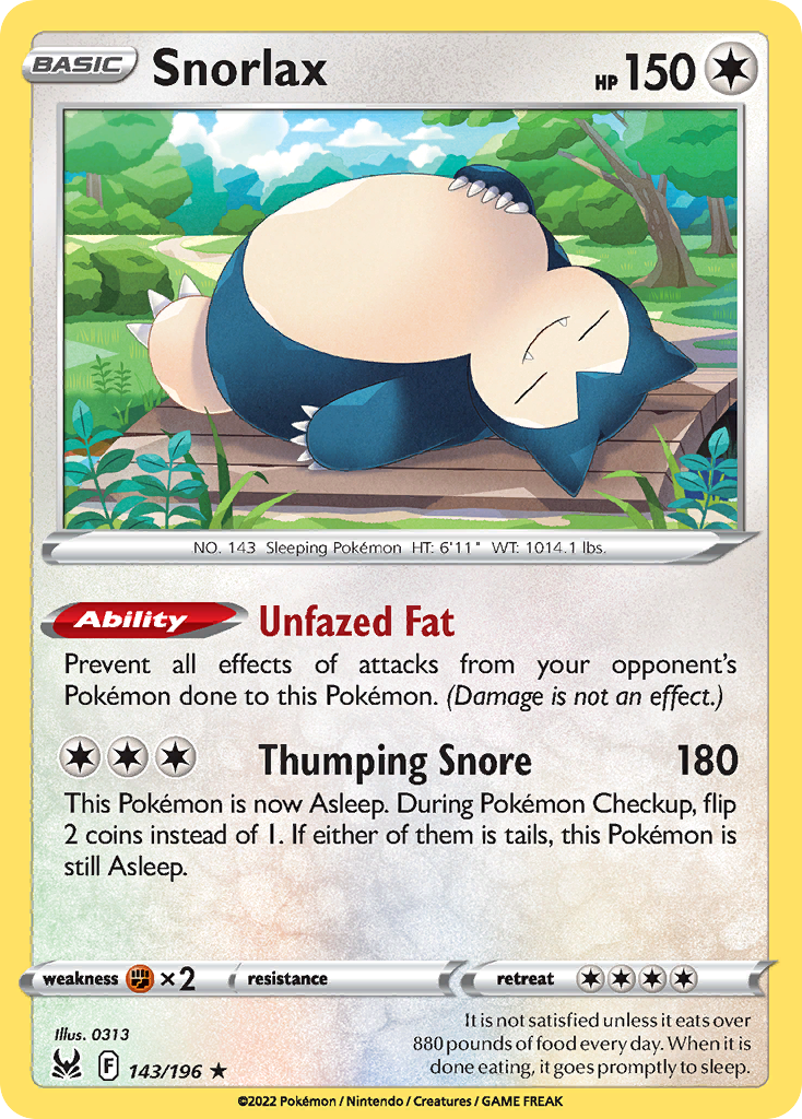 143/196 - Snorlax - Reverse Holo - [Rare Holo]