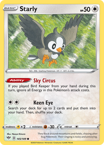 Pokémonkaart 145/189 - Starly - Darkness Ablaze - [Common]