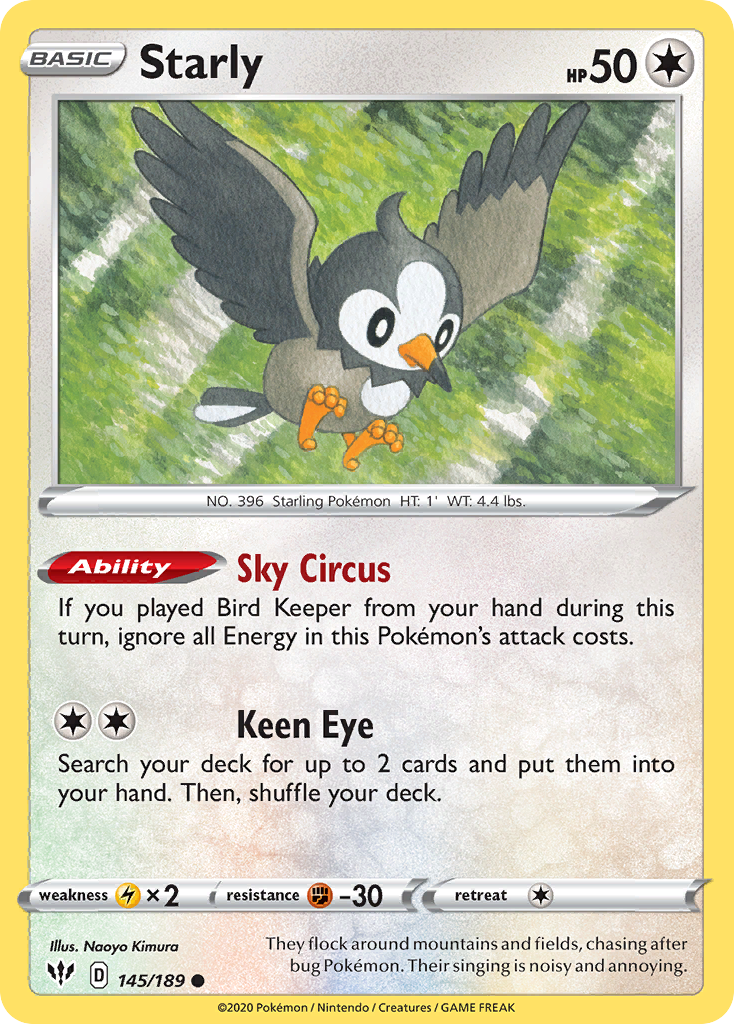 Pokémonkaart 145/189 - Starly - Darkness Ablaze - [Common]
