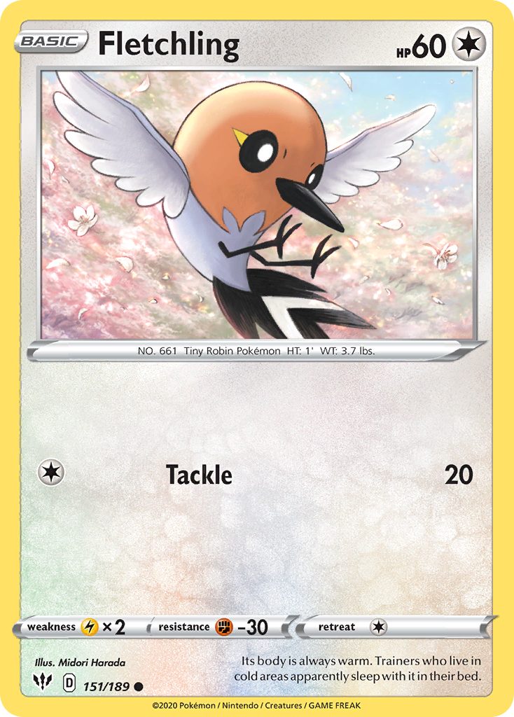 Pokémonkaart 151/189 - Fletchling - Darkness Ablaze - [Common]