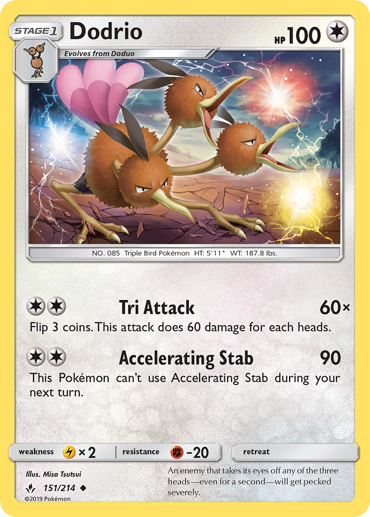Pokémonkaart 151/214 - Dodrio - Unbroken Bonds - [Uncommon]
