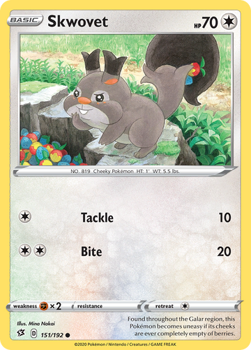 Pokémonkaart 151/192 - Skwovet - Rebel Clash - [Common]