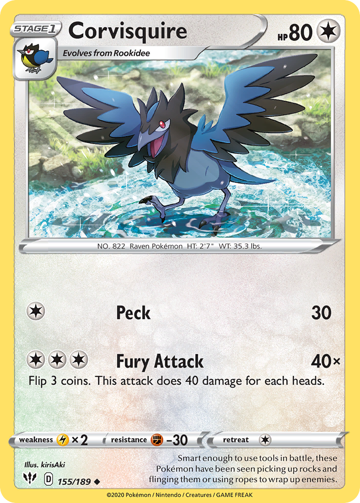 Pokémonkaart 155/189 - Corvisquire - Darkness Ablaze - [Uncommon]