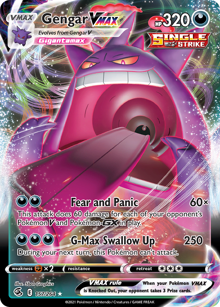 Pokémonkaart 157/264 - Gengar VMAX - Fusion Strike - [Rare Holo VMAX]