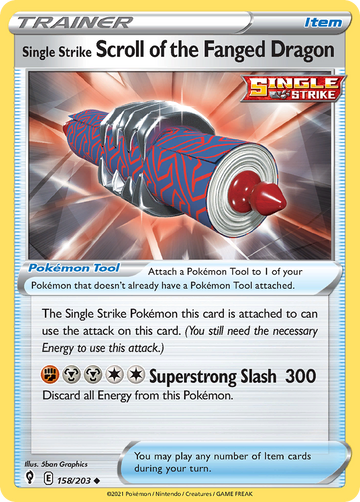 Pokémonkaart 158/203 - Single Strike Scroll of the Fanged Dragon - Evolving Skies - [Uncommon]
