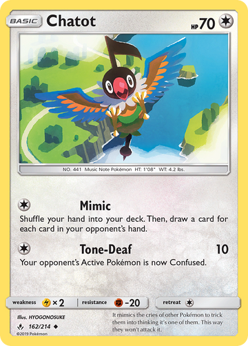 Pokémonkaart 162/214 - Chatot - Unbroken Bonds - [Uncommon]
