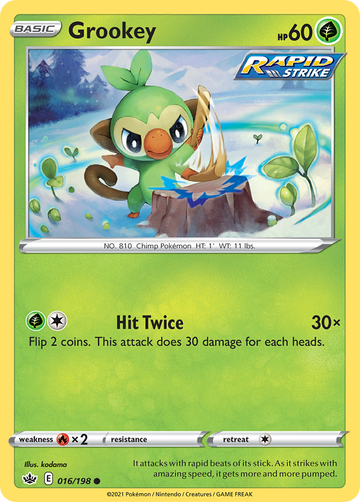Pokémonkaart 016/198 - Grookey - Chilling Reign - [Common]