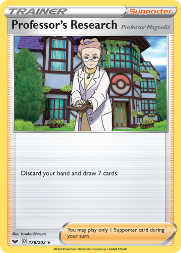 Pokémonkaart 178/202 - Professor's Research (Professor Magnolia) - Sword & Shield - [Rare Holo]