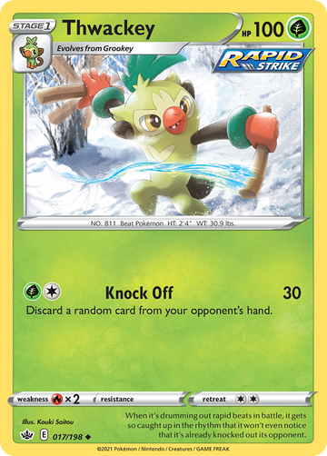 Pokémonkaart 017/198 - Thwackey - Chilling Reign - [Uncommon]