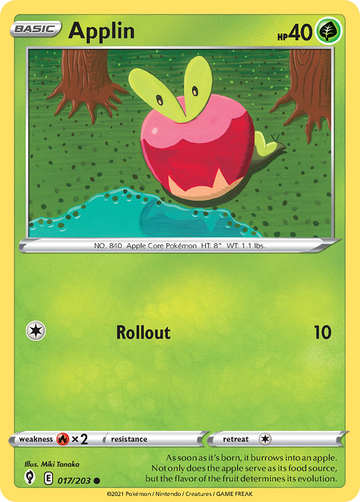 Pokémonkaart 017/203 - Applin - Evolving Skies - [Common]