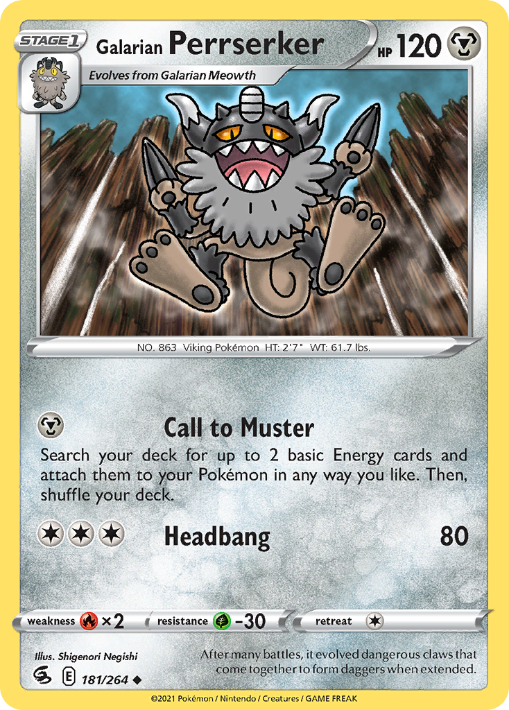 Pokémonkaart 181/264 - Galarian Perrserker - Fusion Strike - [Uncommon]