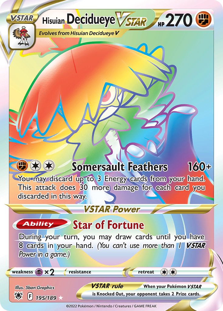 195/189 - Hisuian Decidueye VSTAR - [Rare Rainbow]
