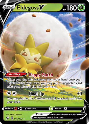 Pokémonkaart 019/192 - Eldegoss V - Rebel Clash - [Rare Holo V]