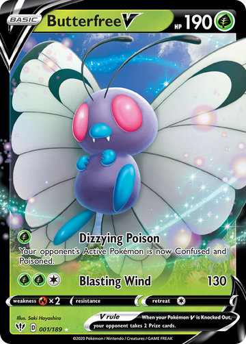 Pokémonkaart 001/189 - Butterfree V - Darkness Ablaze - [Rare Holo V]