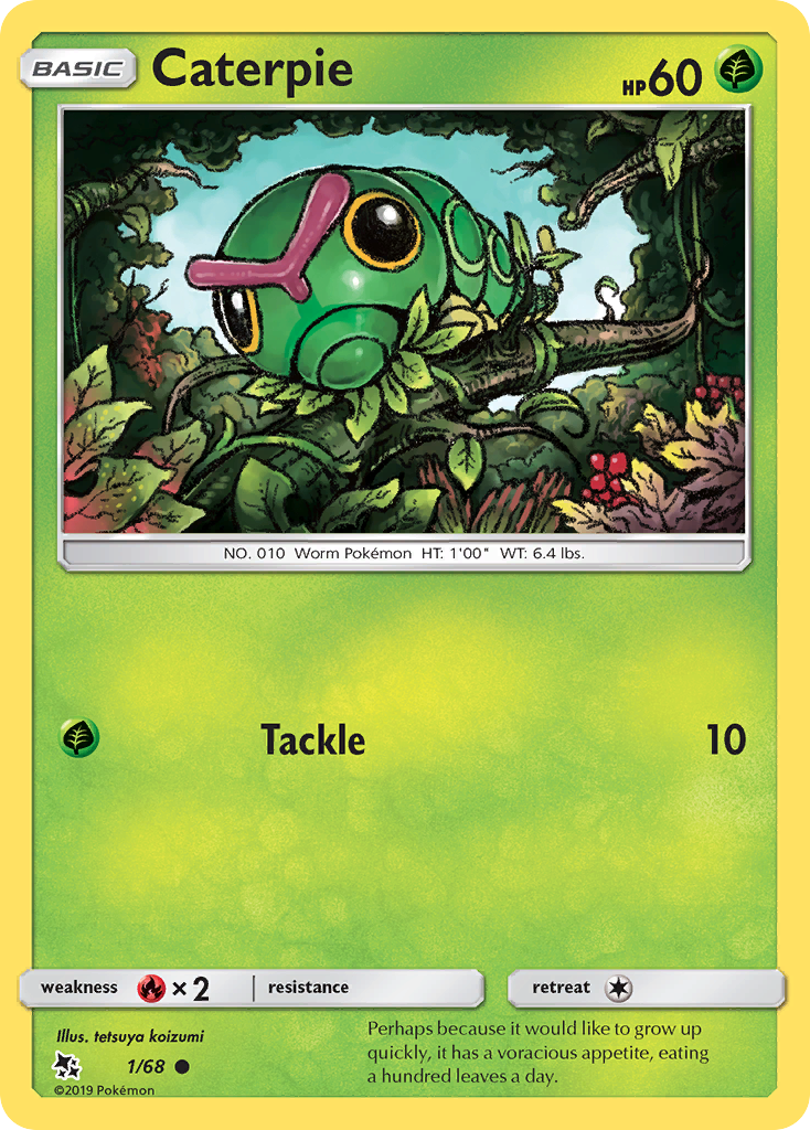 Pokémonkaart 001/068 - Caterpie - Hidden Fates - [Common]