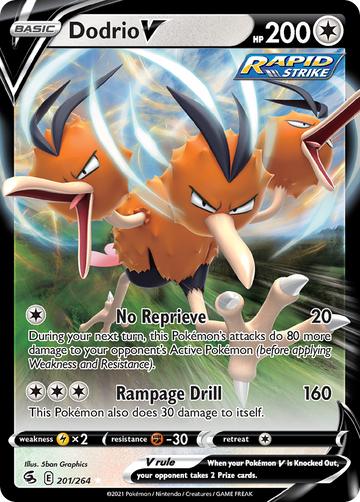 Pokémonkaart 201/264 - Dodrio V - Fusion Strike - [Rare Holo V]