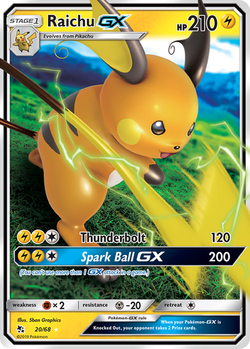 Pokémonkaart 020/068 - Raichu-GX - Hidden Fates - [Rare Holo GX]