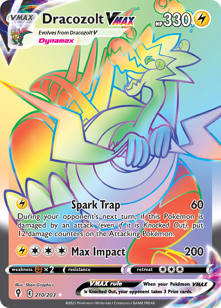 Pokémonkaart 210/203 - Dracozolt VMAX - Evolving Skies - [Rare Rainbow]