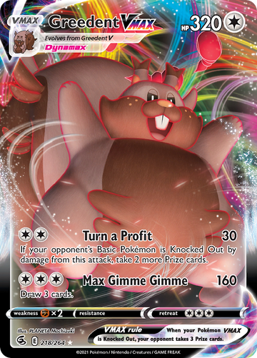 Pokémonkaart 218/264 - Greedent VMAX - Fusion Strike - [Rare Holo VMAX]