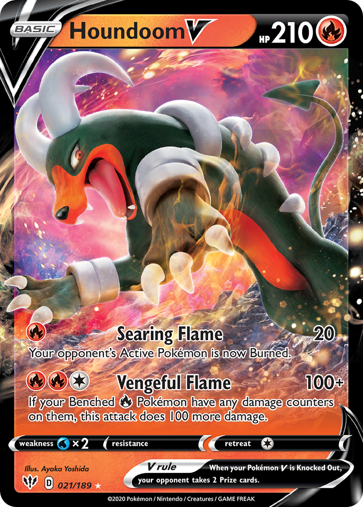 Pokémonkaart 021/189 - Houndoom V - Darkness Ablaze - [Rare Holo V]