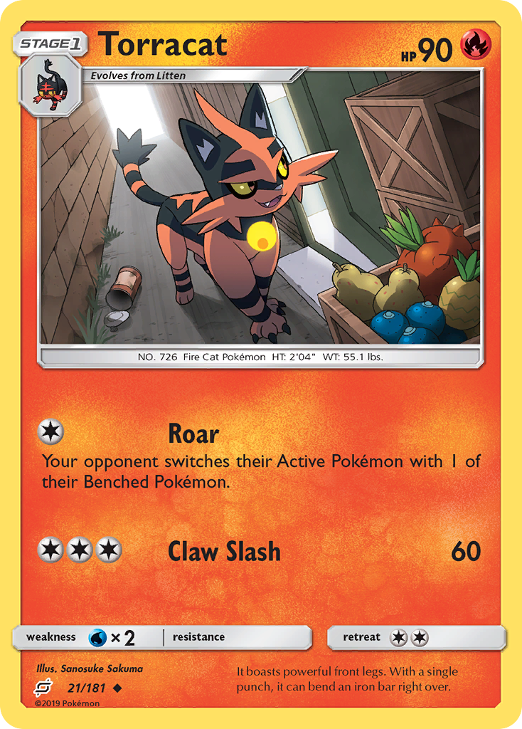 Pokémonkaart 021/181 - Torracat - Team Up - [Uncommon]