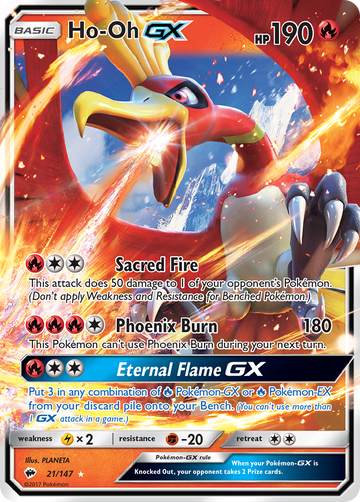 Pokémonkaart 021/147 - Ho-Oh-GX - Burning Shadows - [Rare Holo GX]