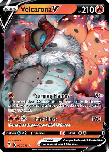 Pokémonkaart 021/203 - Volcarona V - Evolving Skies - [Rare Holo V]